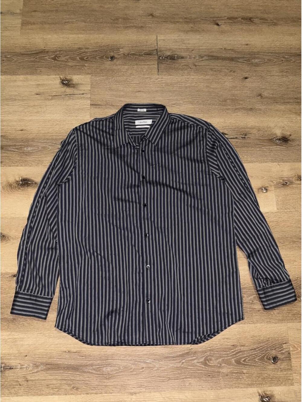 Calvin Klein Modern Fit Striped Button Up Shirt Black Gray Men’s XL